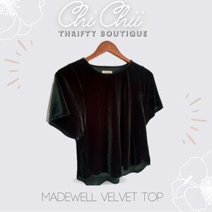 Madewell Velvet Butterfly Top Womens Size S Short Sleeve Shirt Green Stretch
